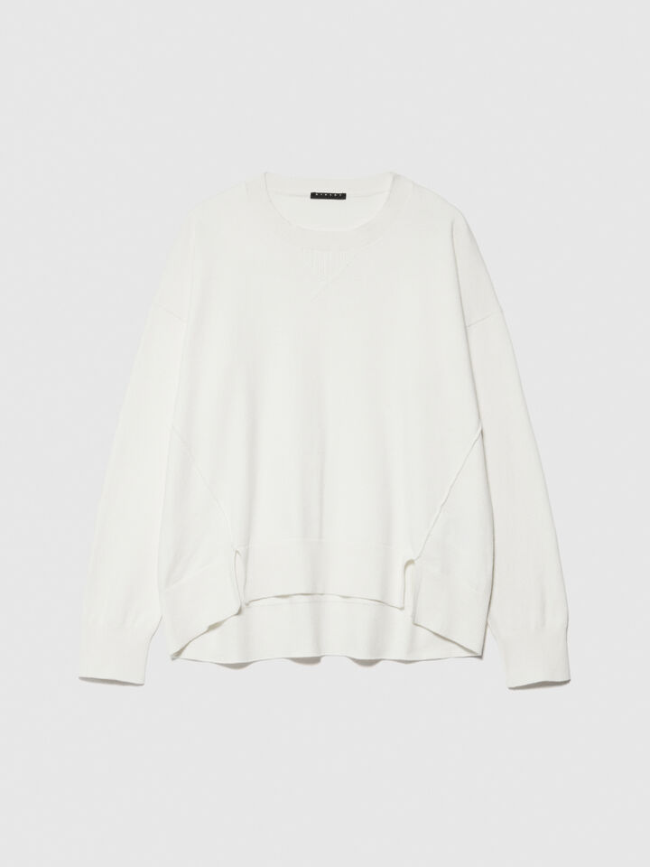 Sweater with slits - women's crew neck sweaters - Creamy White | Sisley image number 6